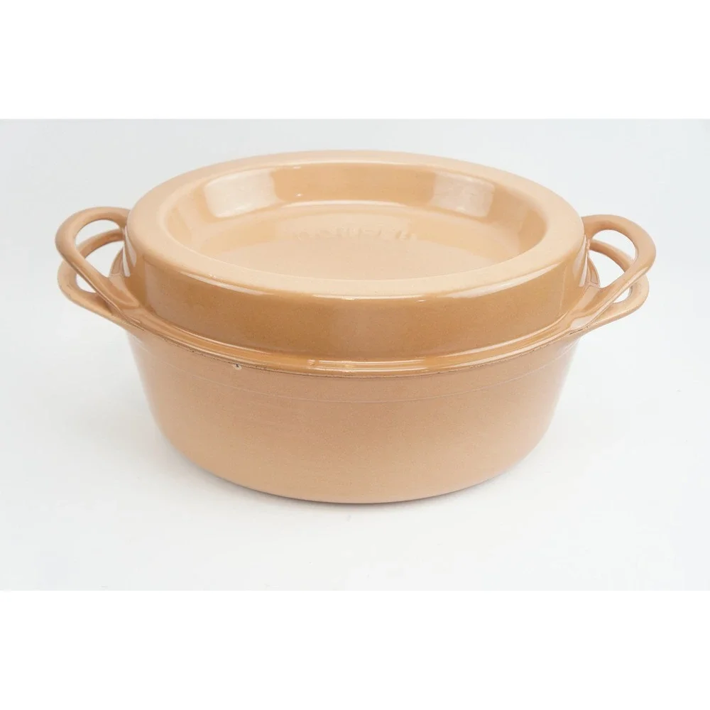 Cousances Doufeu Dutch Oven 16 Tan Enamel Cast Iron France Good